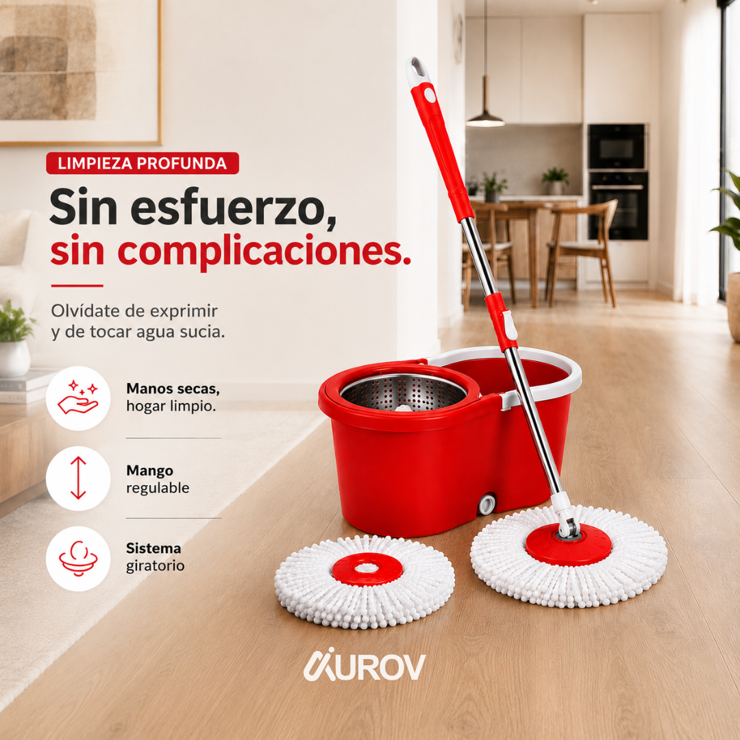 Trapeador Giratorio 360° con Centrifugado de Acero Inoxidable